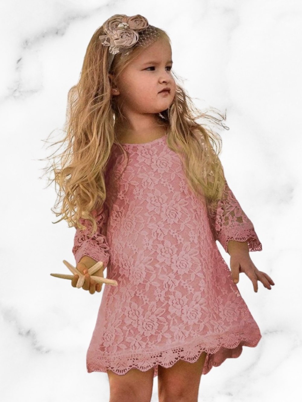 Girls' April Girl Pink Lace Dress with flower pattern
